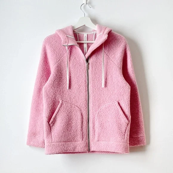 lululemon  so sherpa hooded fleece jacket in heathered pink haze, size 4 - Picture 8 of 14